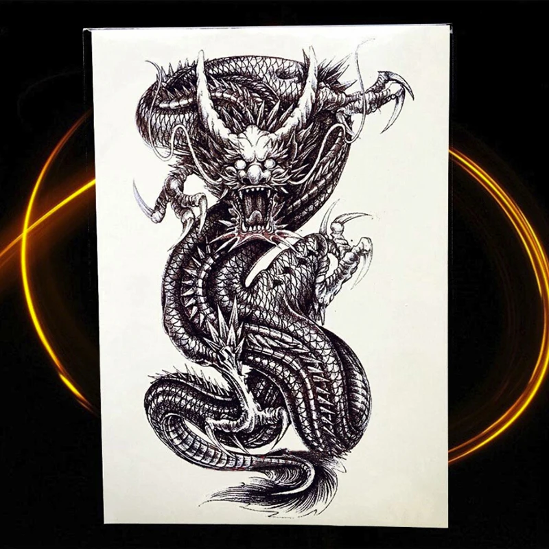 

2019 NEW 1PCS Temporary Tattoos Stickers Waterproof Dragon Lion Image Punk Tattoos Sticker Body Decor Art Decals for Men Women