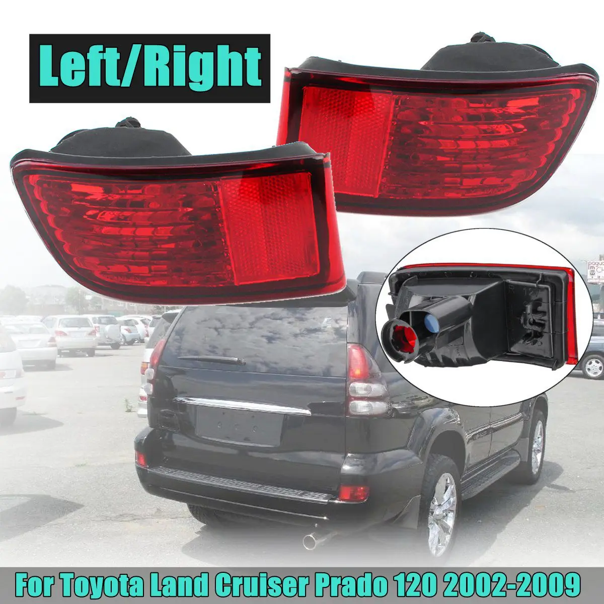 

1 Pair Red Lens Rear Bumper Reflector Tail Fog Light Housing Case for Toyota Land Cruiser Prado 120 2002 03 04 05 06 07 08 2009