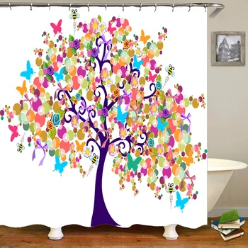 

Number Print Waterproof Shower Curtain Polyester Fabric Bath Curtain Home Bathroom Curtains with 12 Hooks Shower Curtains