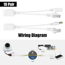 10 пар DC 12 В IP камера POE RJ45 кабель питания через Ethernet адаптер-форсунка сплиттер