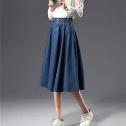 Женская джинсовая юбка большого размера A-Line свободная широкая расклешенная эластичная талия винтажная юбка