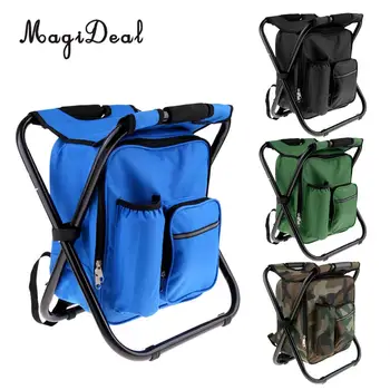 

MagiDeal Foldable Backpack Chair Portable Camping Stool with Cooler Bag 4 Colors for Beach Boating Fishing Foldable Chair