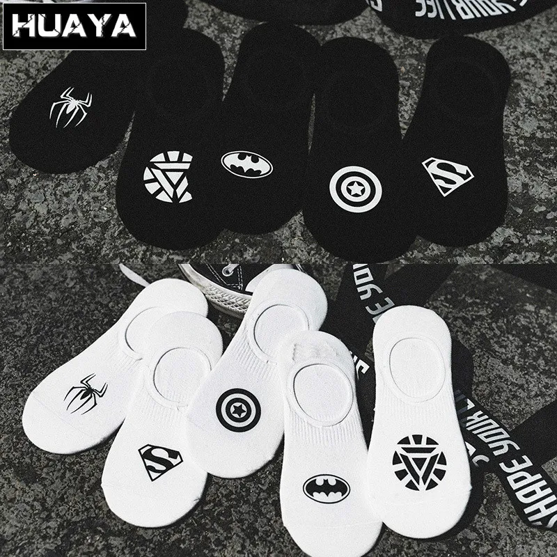 

Invisible Male Printed Couple's Boat Socks Summer Female Popular Pyrographic Marvel Ankle Men Mujer White Black Lover Women Sock