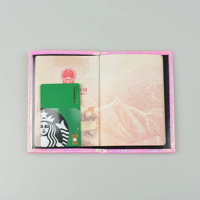 Passport Holder Shiny Pu Leather Passport Cover For Women Travel Card Ticket Passport Holder Case Cute English Word Covers