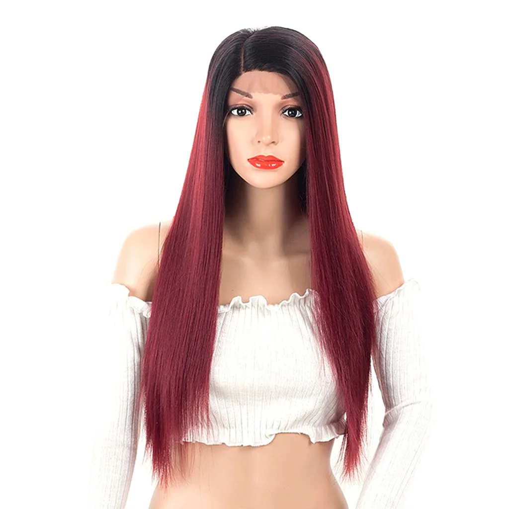 Natural Lace Front Wigs for Black Women Synthetic Middle Part Wig Wine Red Straight Natural Lace Front Wigs for Black Women Synthetic Middle Part Wig Wine Red Straight