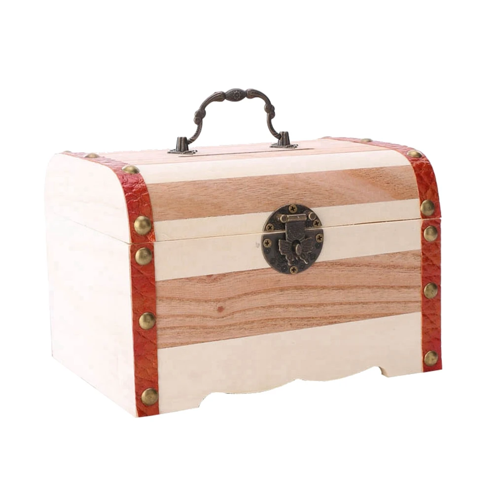 

Mini Vintage Wood Coin Saving Bank Box Wooden Money Piggy Bank Treasure Stash Chest Box Toys without Lock
