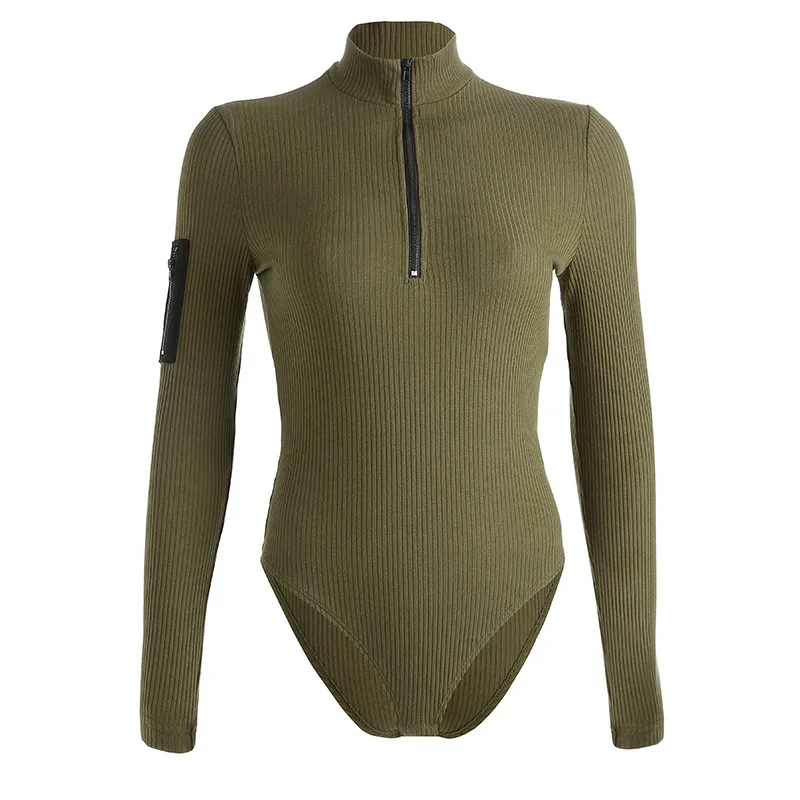Dropship Military Army Green Bodysuit Turtleneck Long Sleeve Bodysuit
