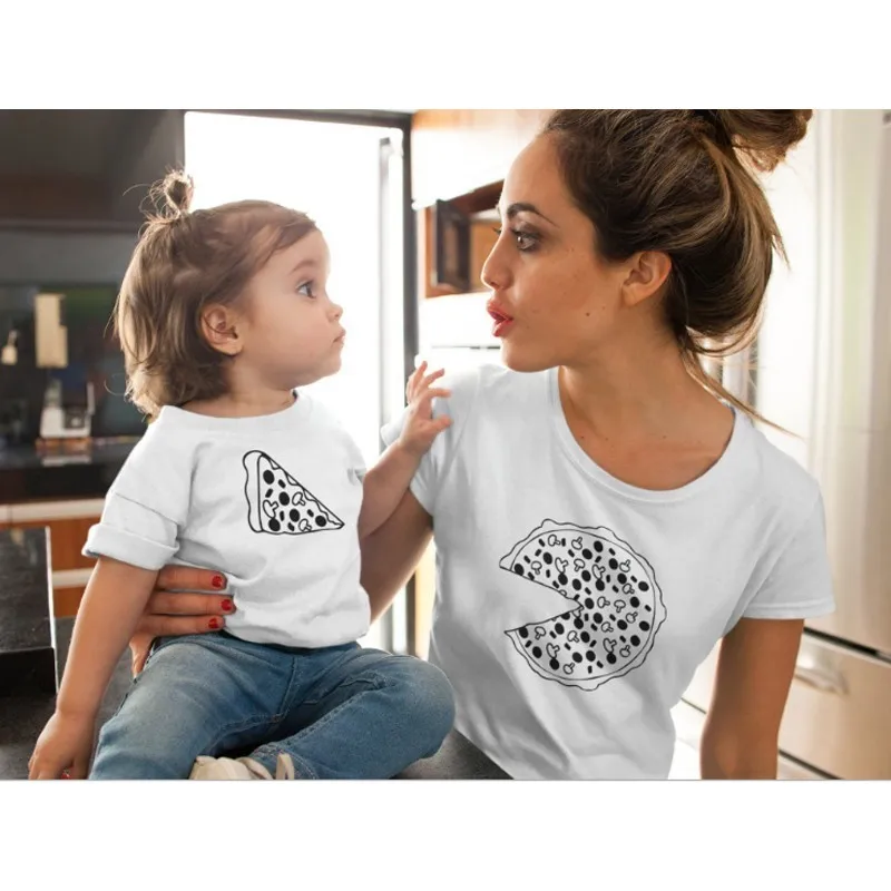 

Father Mother Kids Clothes Family Look Ins Pizza T Shirt Funny Food Printed Tees Mother Daughter Outfits Mom Son Summer Tops