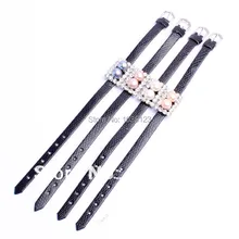 Довольно Мода 9 мм натуральный пресноводный жемчуг кожа горный хрусталь браслет 8," дополнительный цвет wj05