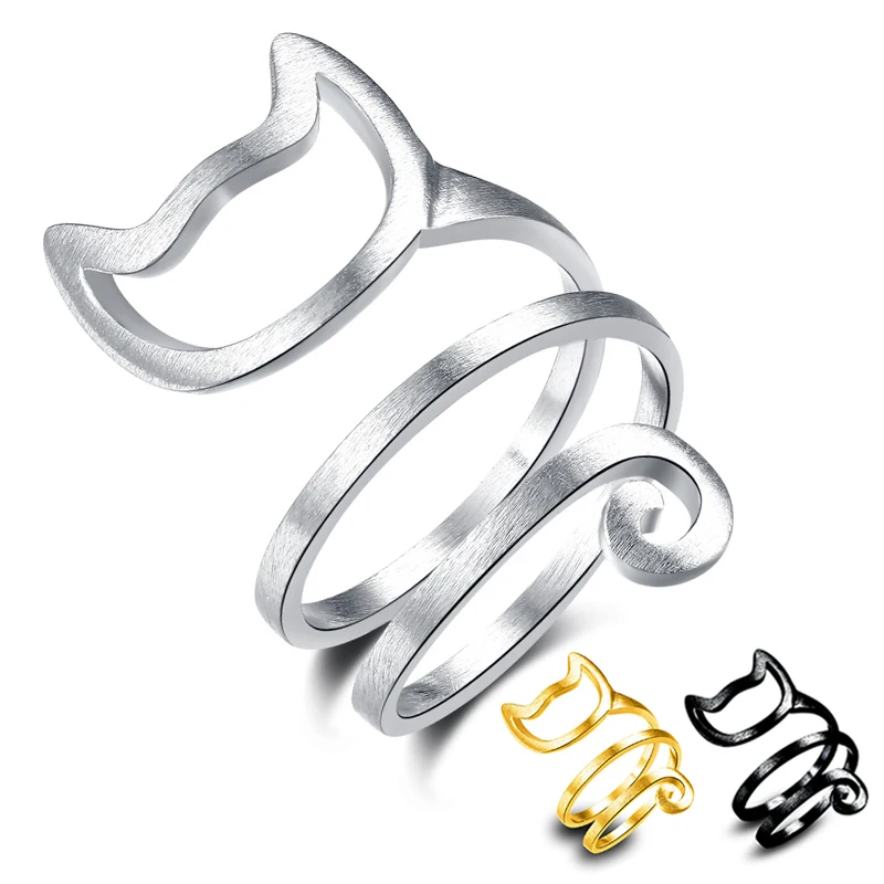 

Twine Couples Valentines Gift Cat Black Animal Open Hot Sale Adjustable Ring 1PC Women Party Golden Wedding Silver Exquesite