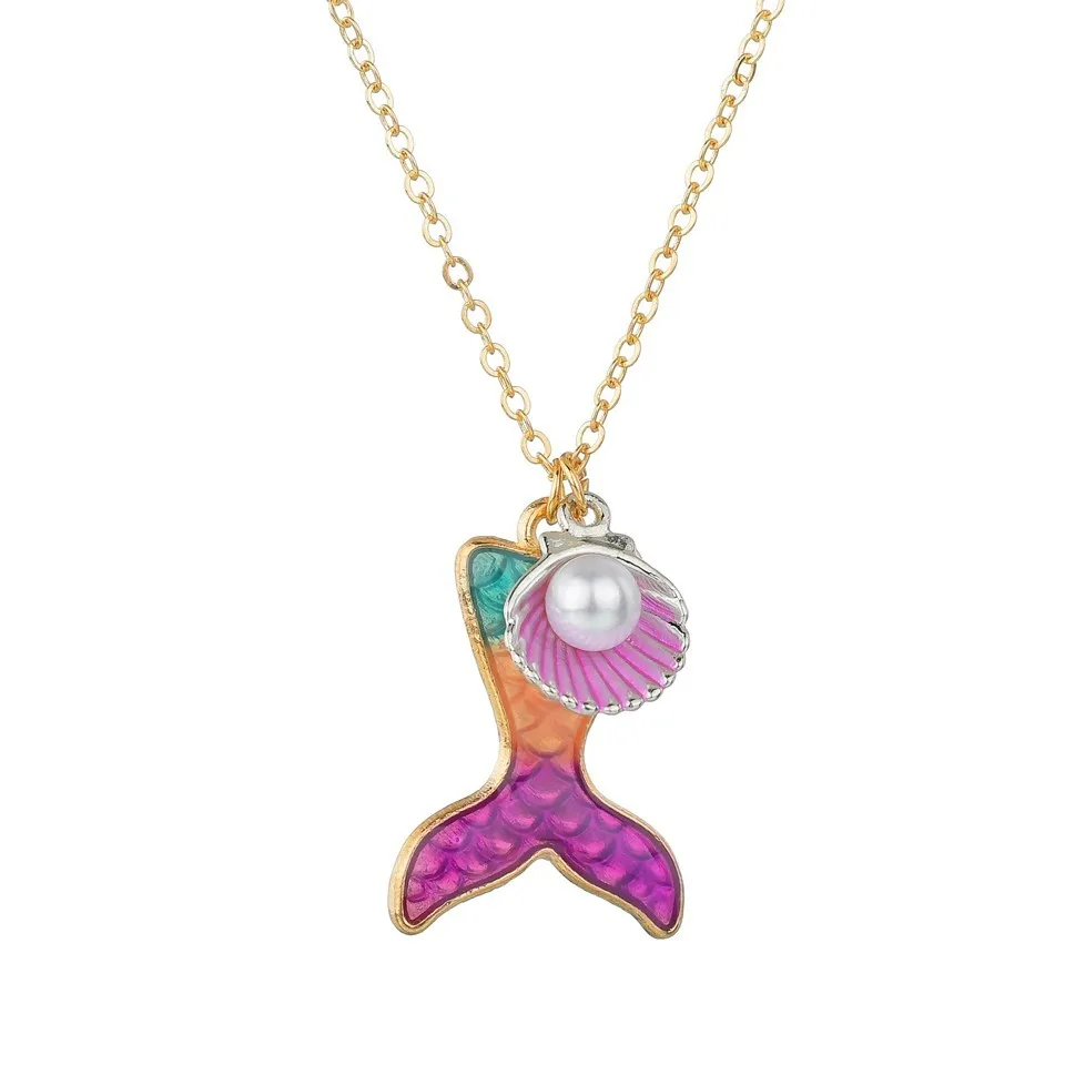 

Handmade Woman Gold Mermaid Tail Shell Pearl Pendant Necklace Sea Element Cute Choker Friend Lover Girl Gift Pendant&necklaces