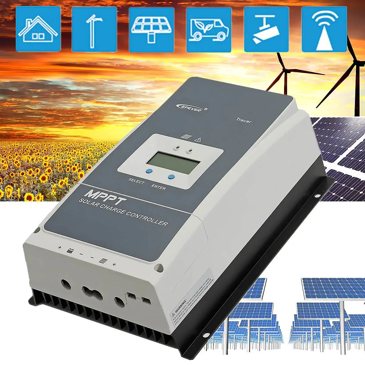 

MPPT 60A Solar Charge Controller Tracer 6415AN Battery Regulator 150V PV Load Relay Control 23.5x33.5x12cm 4 Charging Options