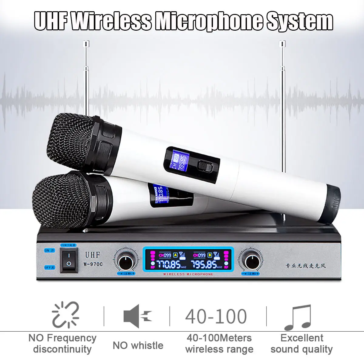 

Dual UHF Wireless Microphone LED Cordless Handheld Mic System Receiver For Kareoke KTV Home Party Stage Public Speaking Stage