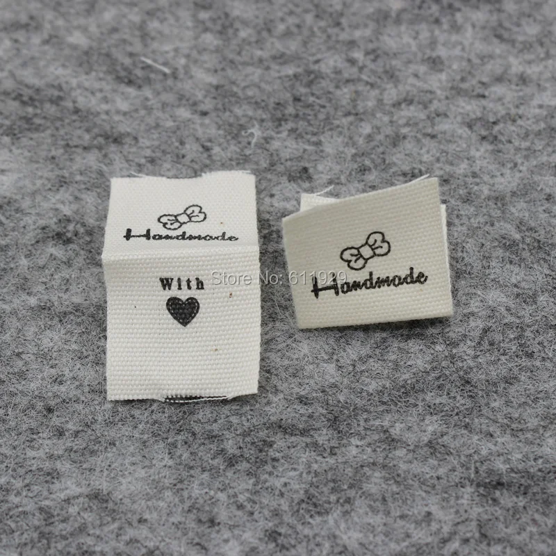 

free shipping stock handmade label/cotton printed tag/DIY gift label/off-white cotton label/custom clothing label logo 200 pcs