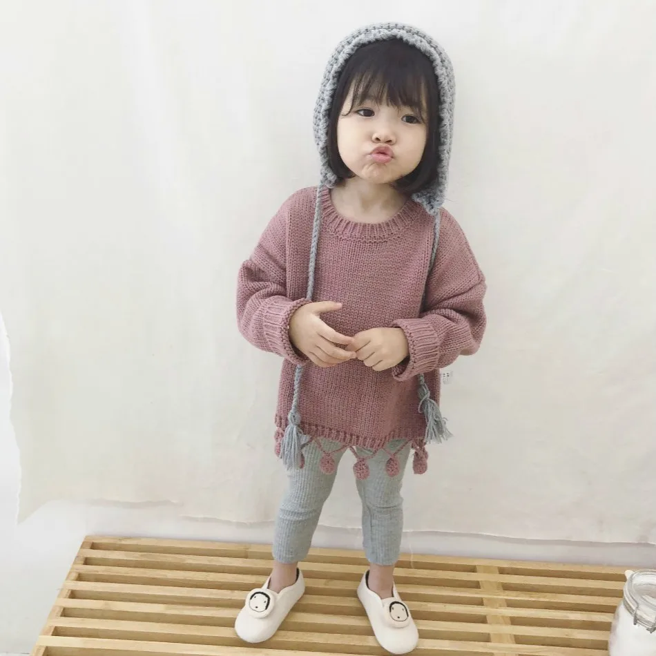 Новый зима осень Детские свитера Детская KidsTassel с помпоном одежда мягкие топы