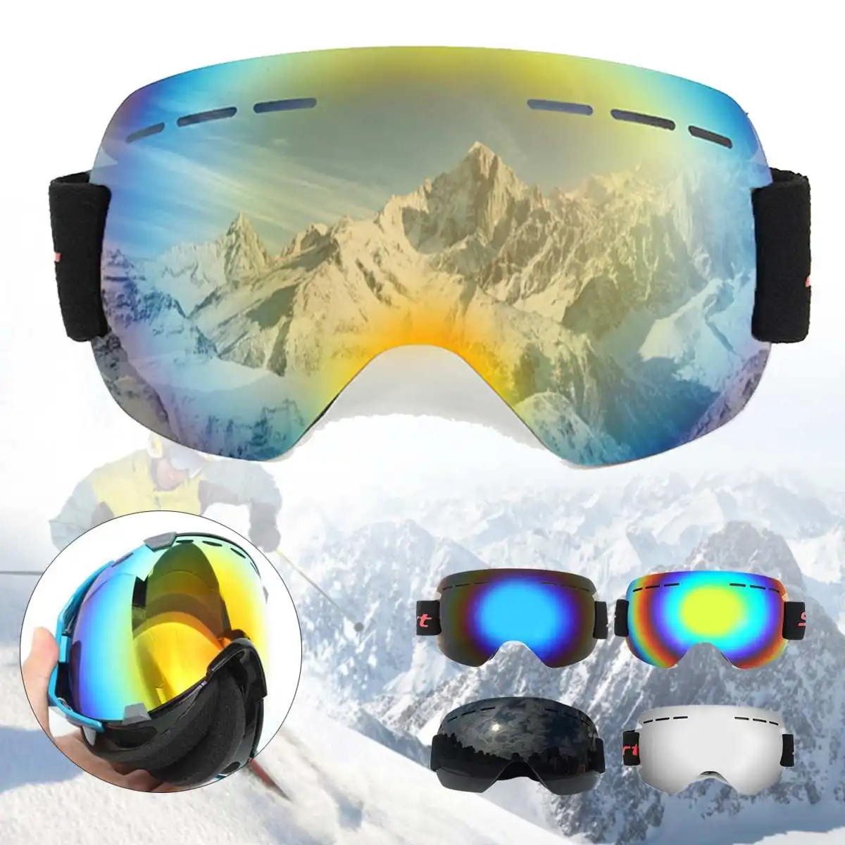 Лыжные очки для катания на лыжах, анти-туман, УФ-защита, очки для сноуборда для мужчин и женщин, снежные спортивные лыжные очки, маска для катания на снегоходах