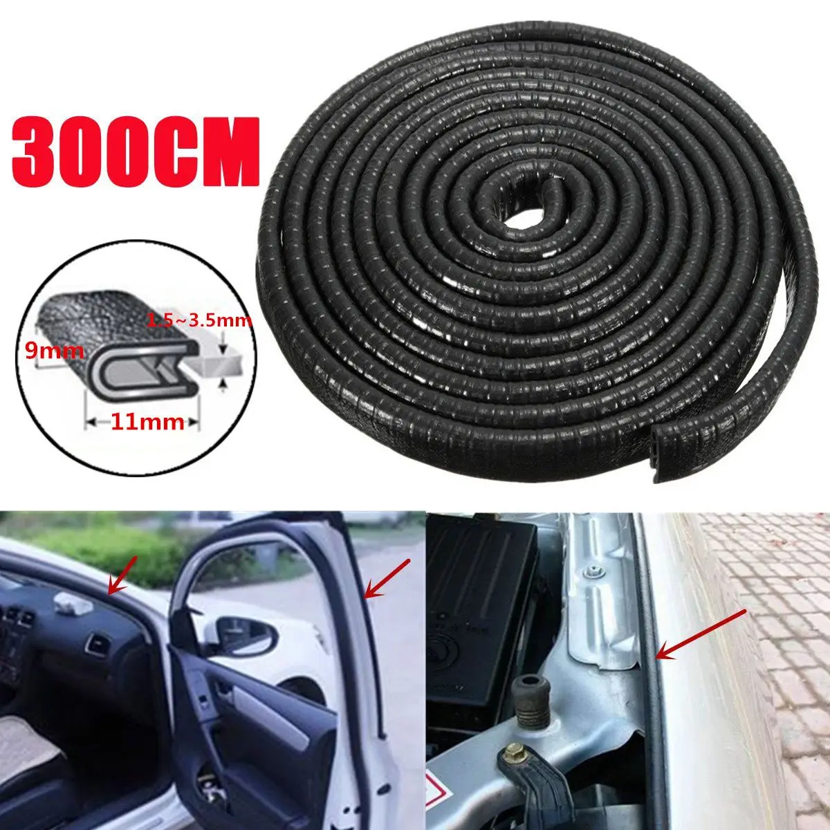 

Autoleader 1Pcs Universal 300cm U Shape Car Door Side Weather Rubber Seal Strip Sealing Guard Mold Trim Tool Auto 10FT Sealant