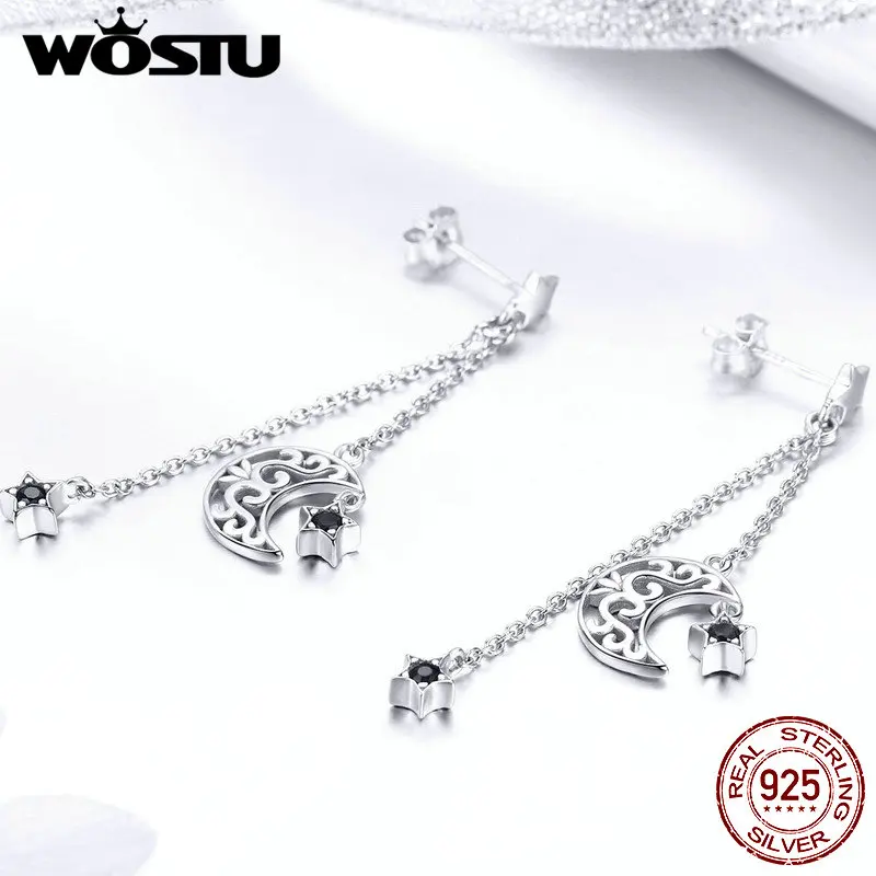 Женские серьги подвески WOSTU из 100% серебра 925 пробы с Луной и звездами для помолвки