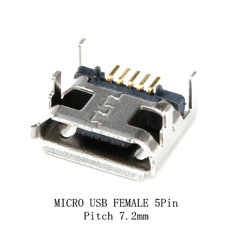 100 шт. Micro USB Тип B 5-контактный гнездовой разъем SMD 4 ножки 90 градусов для стола