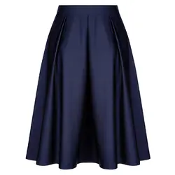 Высокое качество Женские Винтаж сплошной цвет хлопок клеш в складку трапециевидной формы юбка