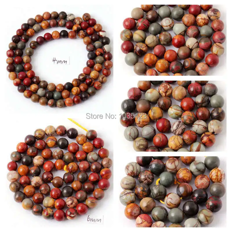 

Free Shipping 4.6.8.10.12mm Natural Round Shape Picasso Stone DIY Gems Loose Beads Strand 15" Jewellery Making wj77