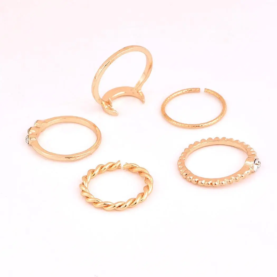 

Style Geometric Set Moon Women 2g 1cm 4inch 6 Stackable Bohemian About Ring Gold Moon Adjustable 1 Twist of 0 Rhinestone