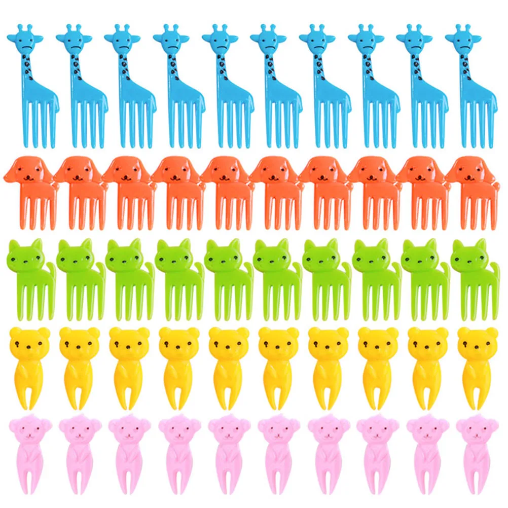 

50 Pcs Mixed Fruit Forks Animal Reusable Cute Cartoon Fork Picks for Sandwich Bento Appetizer