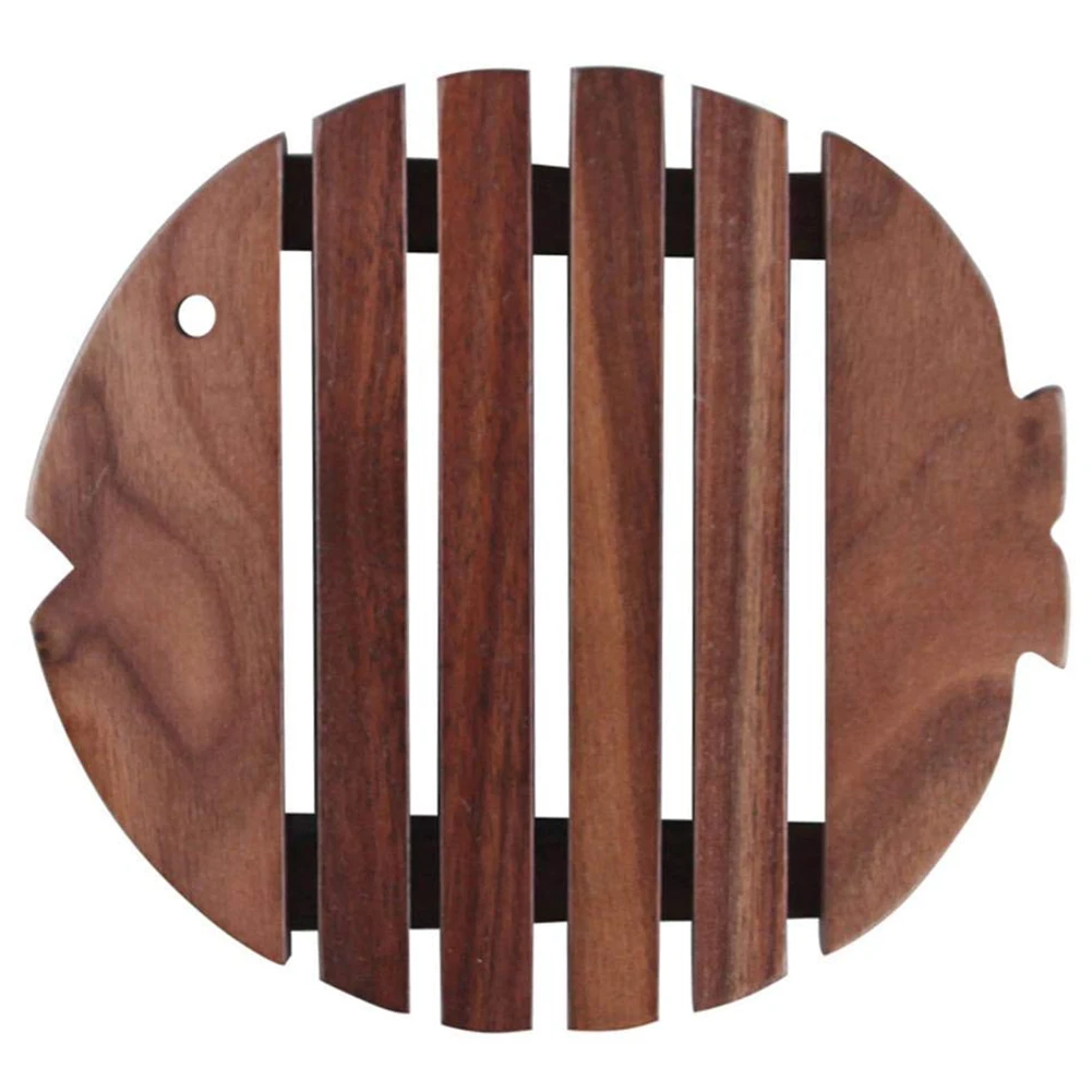 Wooden Insulated Placemat Bowl Mat Creative Fish Shape Heat Resistant