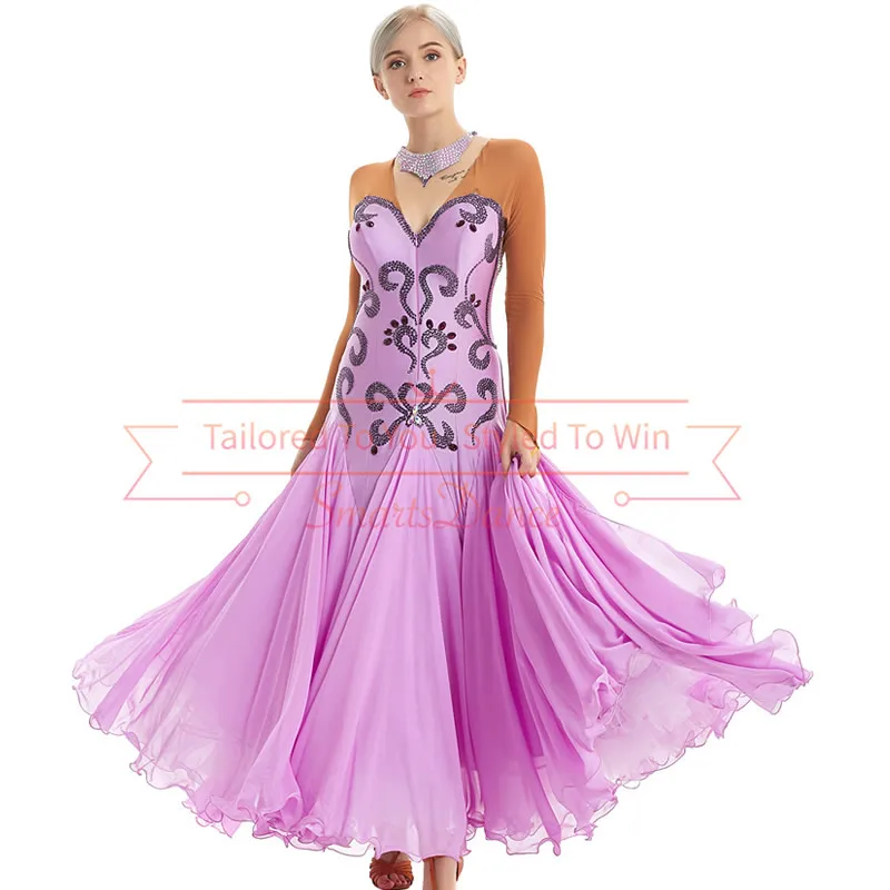 

purple Luxury Bright Red Ballroom Smooth Competition Dance Dress Lavender Ballroom Dance Smooth Standard Waltz Competition Women