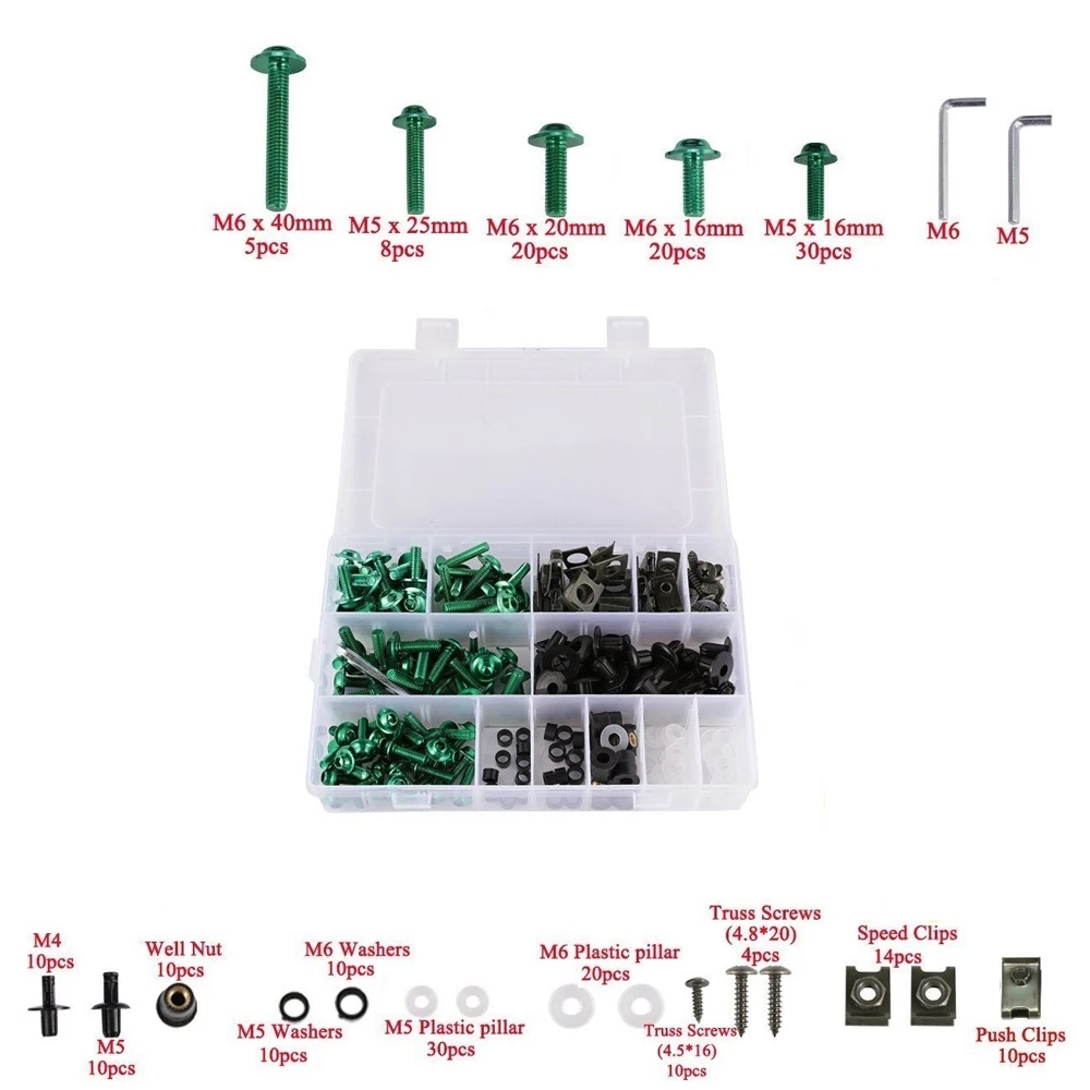 233 шт. Универсальный Комплект болтов для мотоцикла, Спортивного Велосипеда, крепеж для тела мотоцикла, набор винтов с зажимом, гаек