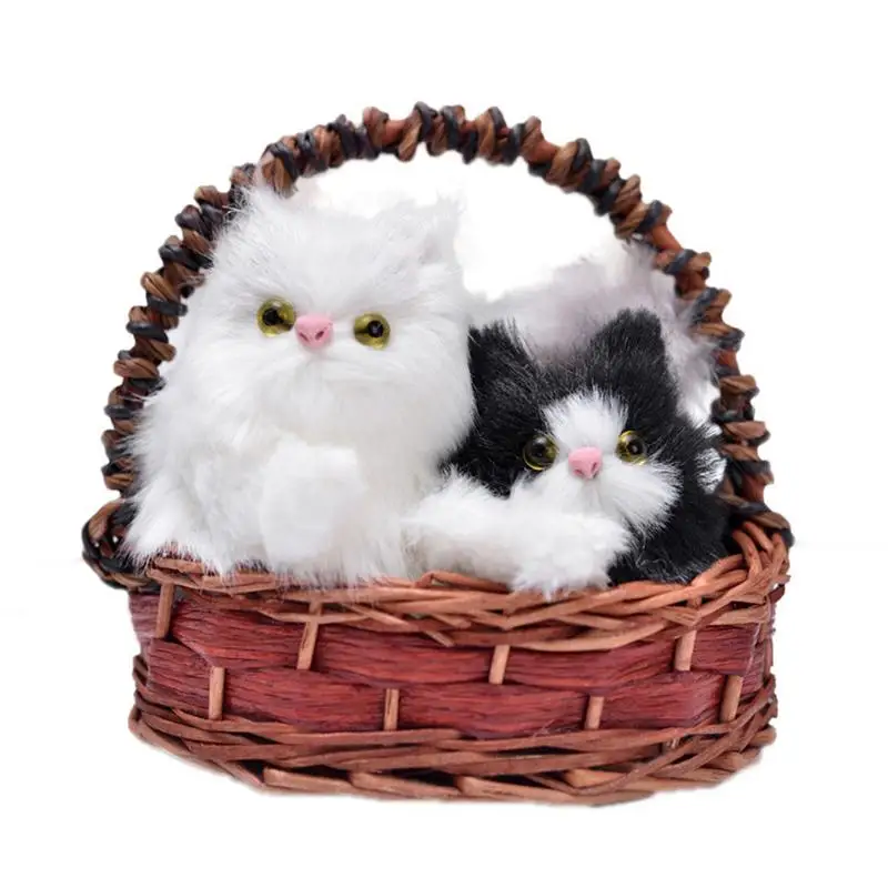 

1 Set Touch Screaming Simulation Double Cat Plush Doll Toy Hanging Basket With Two Touch Make Voice Cat Doll Toy Random Color