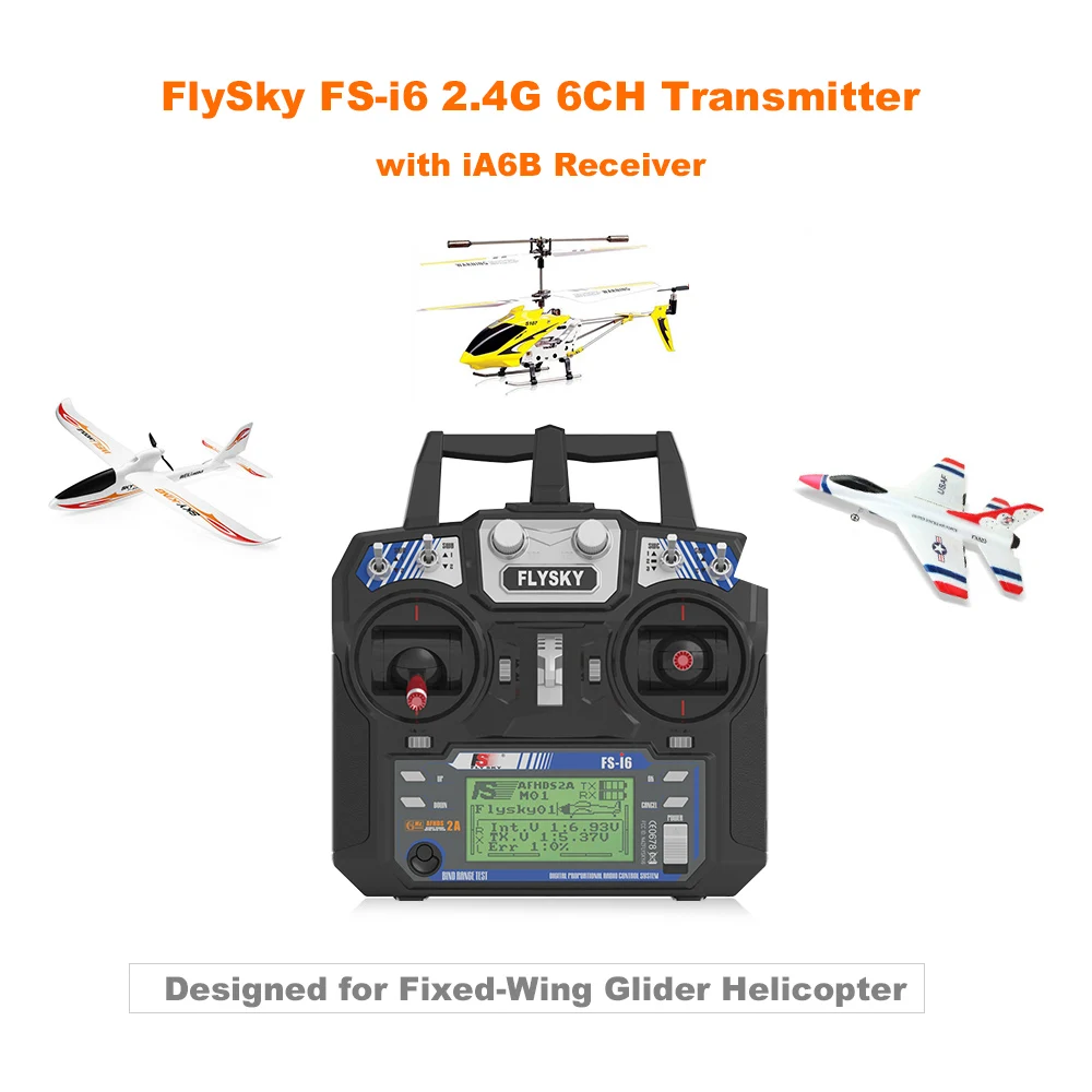 

FlySky FS-i6 Remote Controller Transmitter iA6B Receiver 2.4G 6CH for Fixed-Wing Glider Helicopter Mode 2 Dron RC Toys Parts