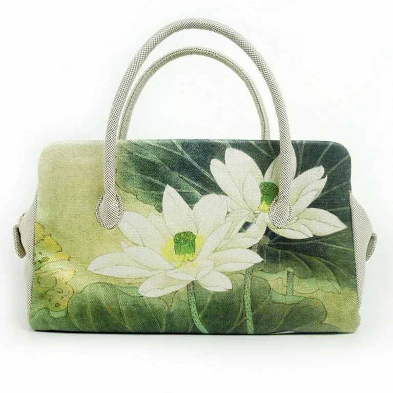 

Women's small handbag export Japanese canvas bag new printed lotus National Wind fashion bag