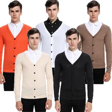 Hirigin зимние осенние мужские однотонные кардиганы с v-образным вырезом однобортный тонкий свитер умный Повседневный вязаный S-2XL