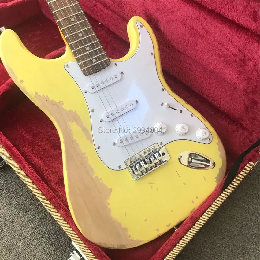 

Stock inventory, antique imitation of the old electric guitar, milk yellow, do old ST guitar, free shipping, real photos