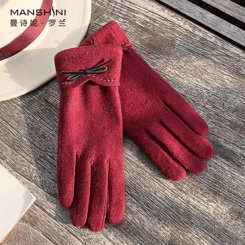 Wool blends gloves ladies add velvet thickening telefingers gloves winter warm student gloves touch screen winter gloves 0813