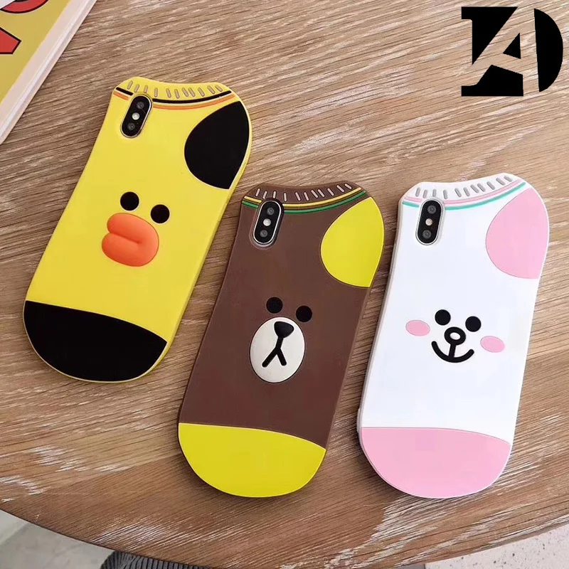 Phone Cases for iphone XS Max XR X 10 6 6S 7 8 Plus Trend Cartoon Cute 3D Child Socks Duck Bear Rabbit Soft Back Cover Case |