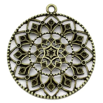 

Charm Pendants Round Antique Bronze(Can Hold ss5 Rhinestone) Flower Pattern Hollow 4.3x3.9cm,10PCs (B27456)