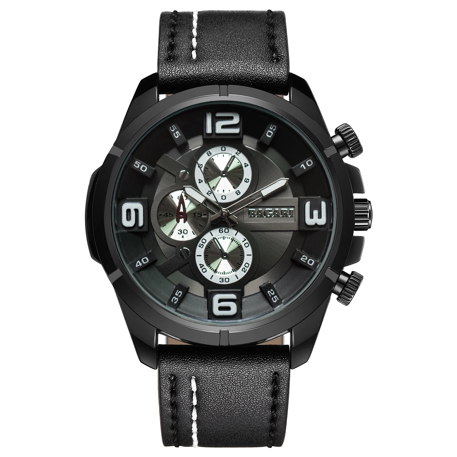 

BAGARI Men's Leather Watch Waterproof Business Casual Quartz Sports Watch