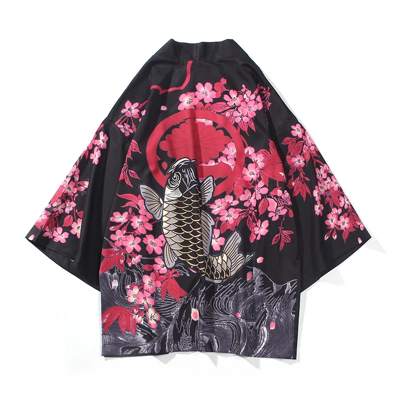 #4238 Summer Men Kimono Jacket Black White Half Sleeve 3d Print ...