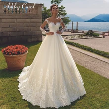 Ashley Carol Иллюзия А-силуэта свадебное платье невидимый вырез с длинным рукавом суд Поезд элегантное платье для невесты принцессы по индивидуальному заказу
