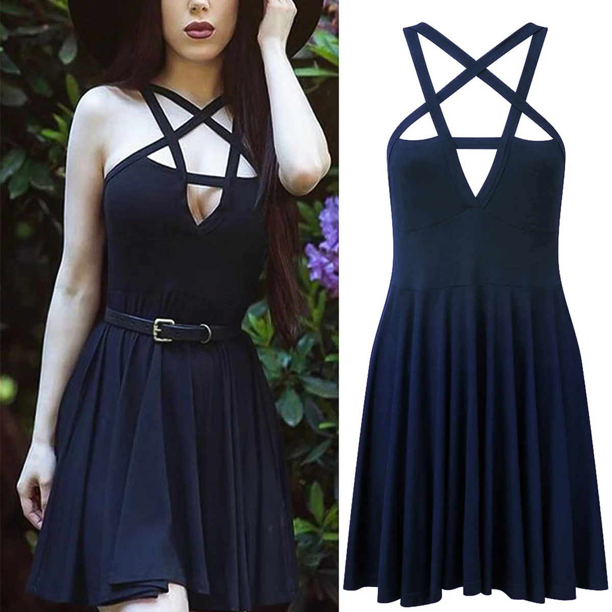 Ladies Beach Short Dress Woman Star Hollow Out Strap Bandage Off Shoulder Backless Solid Mini Dress 2019 Summer Women Dresses