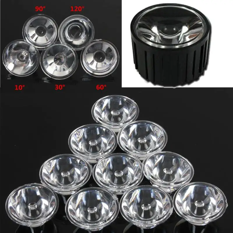 

New 10PCS 10/30/60/90/120 Degree 20mm Optical Glass LED Lens Reflector Collimator For 1W 3W 5W LED Light Lamp Bulb E27 MR16 GU10