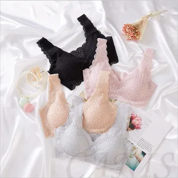 

Women Front Cross Adjustable Bra Women Lace Bras Padded Side Buckle Lace Vest Wireless Sports Bra