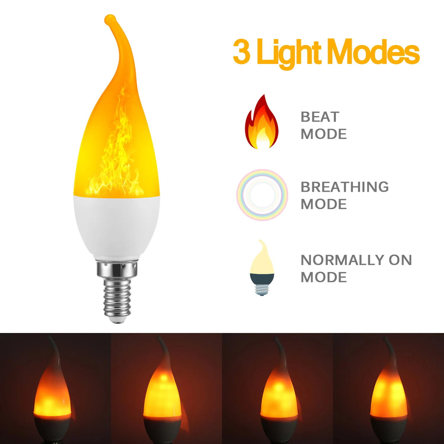 4W E12 LED Flame Effect Fire Light Bulb Flickering Emulation Light 3
