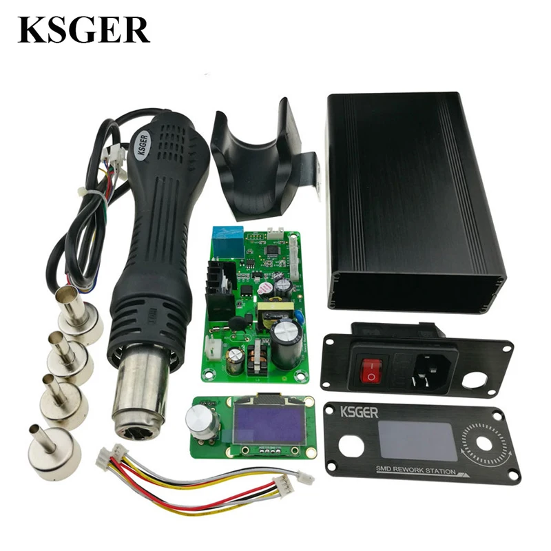 KSGER 1,3 дюймовый экран DIY 858D обогреватель горячего воздуха паяльная станция STM32 OLED контроллер температуры 4 шт. насадки держатель высокое качество