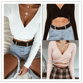 

Fashion Women Ladies Summer Bodycon Top Long Sleeve Blouse Casual Full Sleeve V Neck Short Blouse Women Sexy Club Party Shirts