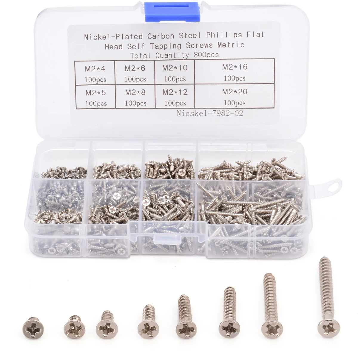 

800pcs M2 Screw Stainless Steel Cross Drive Pan Head Self Tapping Screws Assorted Fastener For Electronics Machinery
