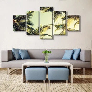 

5 Panels Canvas Art Painting The Seaview Coconut Tree Home Decor Wall Pictures for Living Room Wedding Decoration Decor