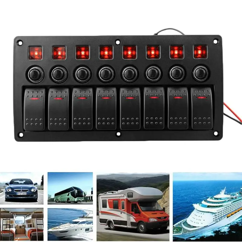 

PCB Toggle Rocker Switch Panel Overload Protector 8P Plastic Switch Panel 3P Red Horizontal Bar Breaker Switch